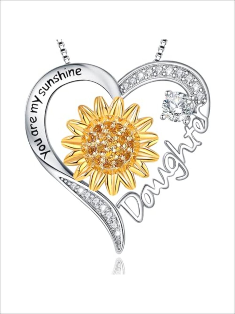 925 Sterling Silver Sunflower Heart Pendant Necklace You are My Sunshine Gift